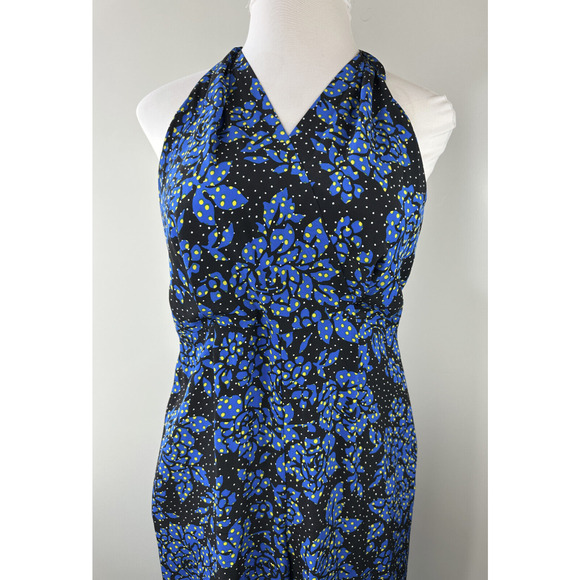 DVF Diane Von Furstenberg 100% Silk Black & Blue Halter Jumpsuit Women's Size 12 - Picture 5 of 16